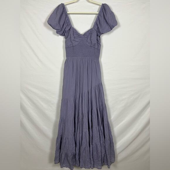 NWOT Free People Boho Sundrenched Smocked Puff Sleeve Maxi Blue Granite- M - Picture 7 of 14